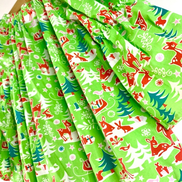 Christmas Holiday red green white reindeer snowflake ruffled bow twirl dress - Picture 6 of 13